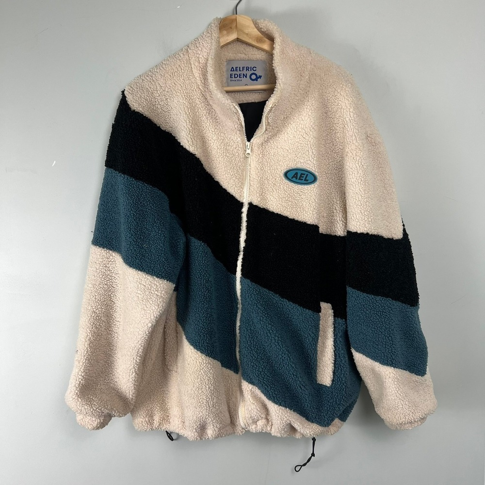 Aelfric Eden Mens Colorblock Sherpa Fleece Jacket L Zip Up Gorpcore Streetwear